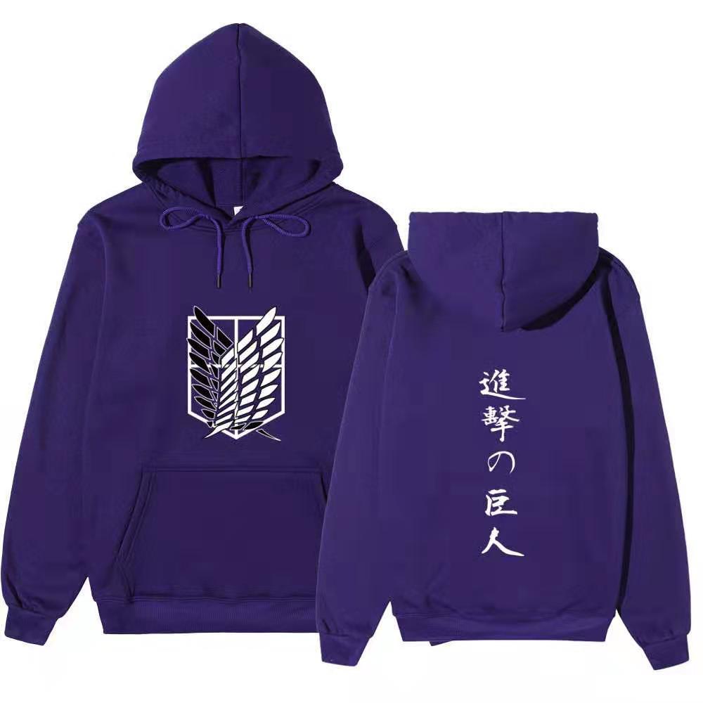 Attack On Titan Wings Of Freedom Hoodie Unisex Fleece Sweatshirt Front Logo Back Japanese Text Print Autumn Winter Pullover