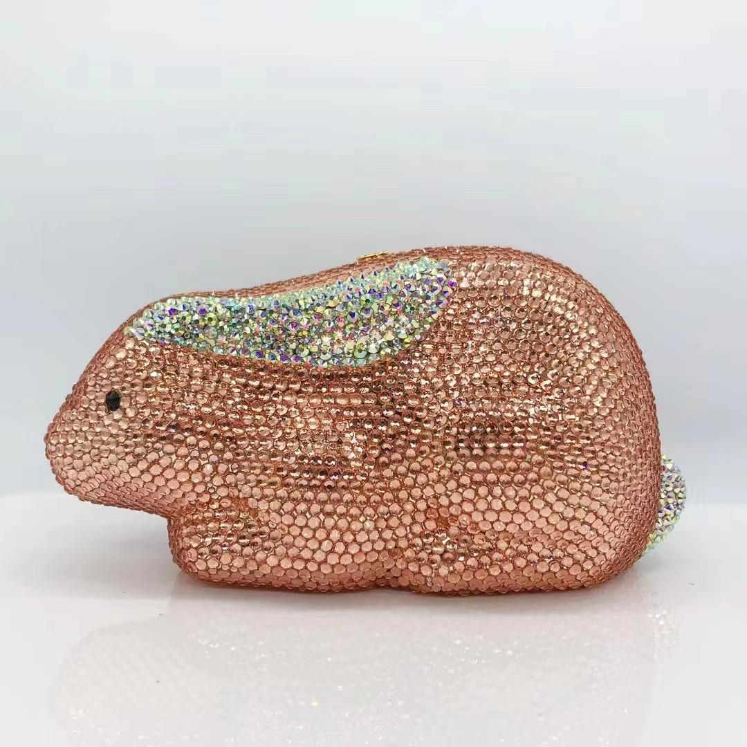 

Pink Diamond Rabbit Evening Bag Clutch Bling Sparkling Crystal AB Clutches High-End Women Party Dinner Purses Minaudiere Handbag 18cmX10cmX6cm шампанского