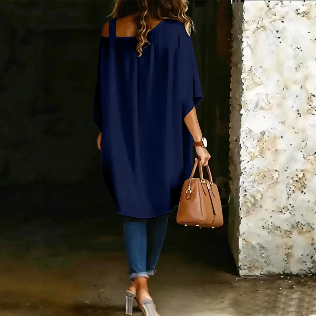 Women Casual One Shoulder Strap Top Loose Fit Layered Hem Blouse Lightweight Fabric Summer Wear