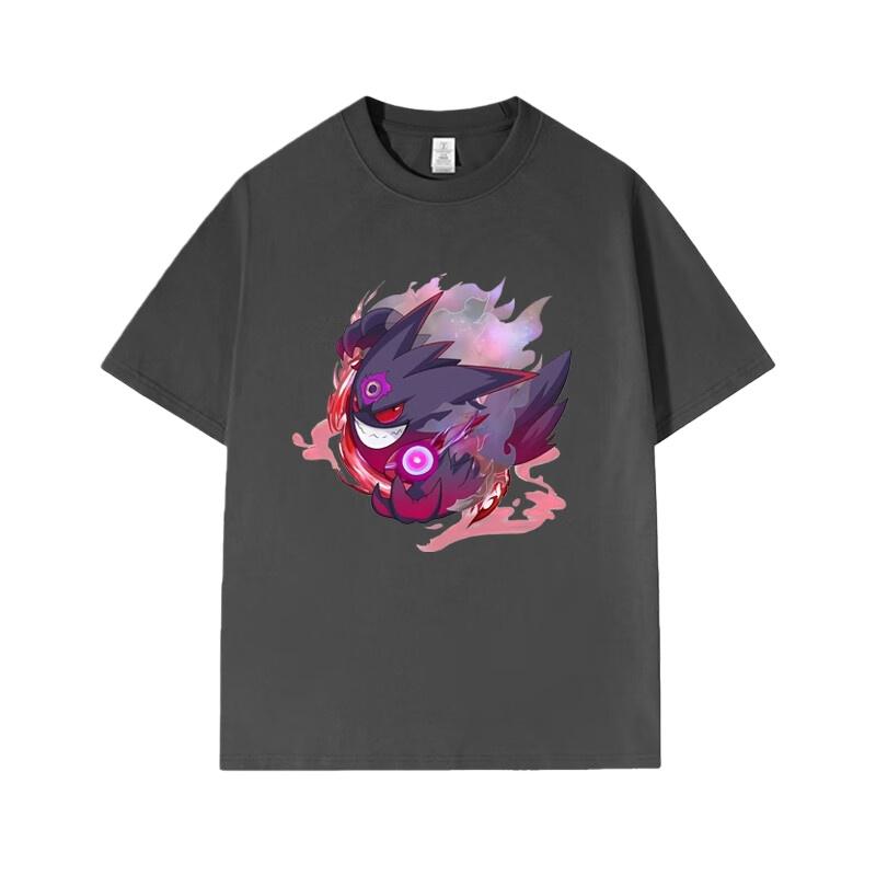 Pokémon Anime Gengar Printing Oversized Cotton Tshirt Men and Women Comfortable Fashion Y2K Childrens Clothing Summer Tshirt