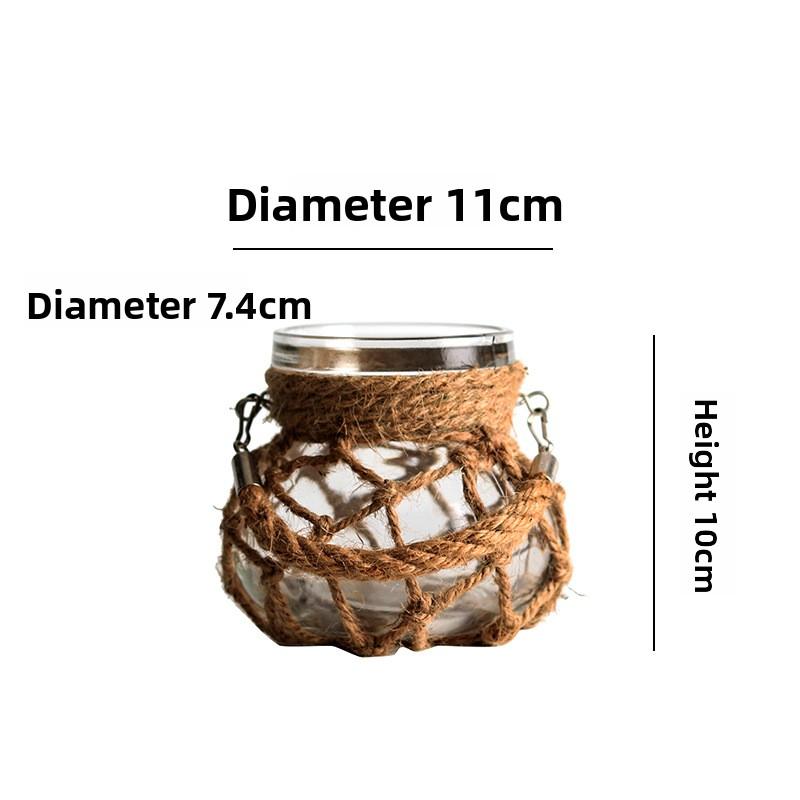 

Hand Woven Jute Glass Vase Transparent American Decor Creative Hydroponic Retro Flower Pot
