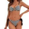 Color Block Tie Rose Decor Sexy Two Piece Swimsuit Elegant Women Bikini Set