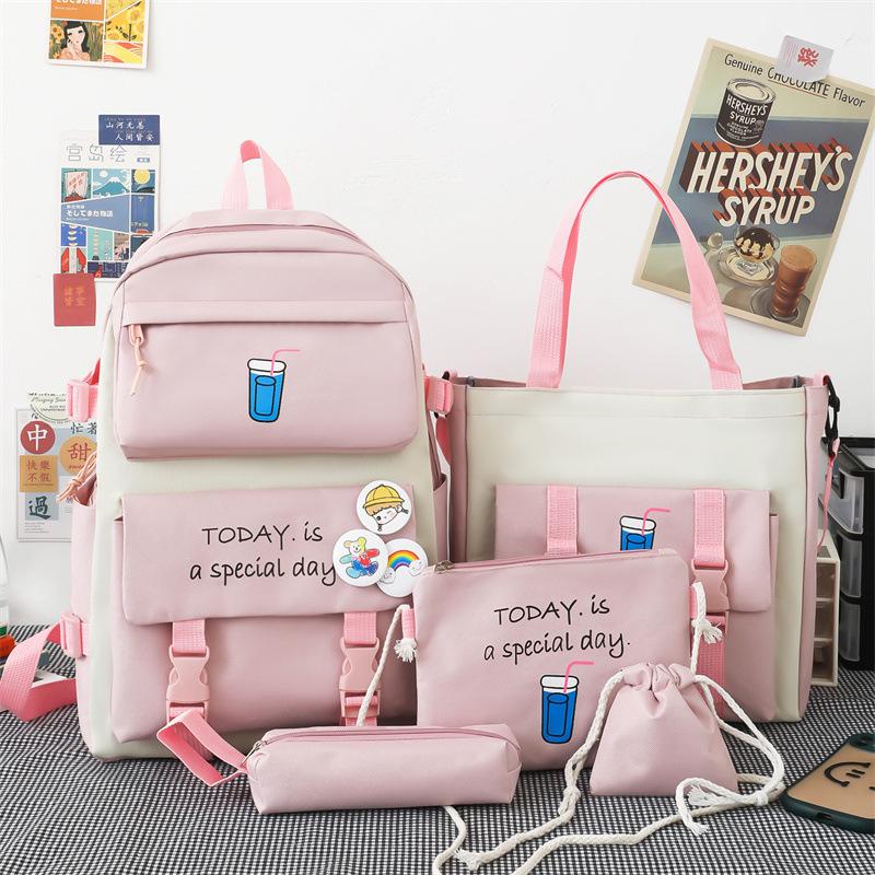 Schoolbag Female College Student Campus Canvas Bag Grades 3 to 5 and 6 Large Capacity Middle School Student Junior High School Student Backpack Female