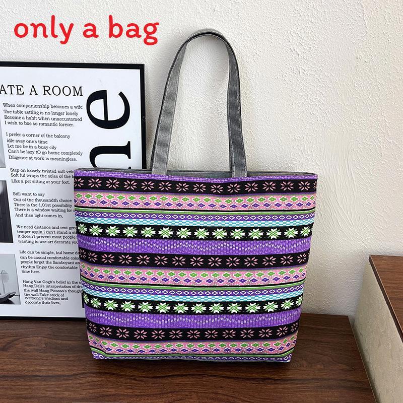 Ethnic Style Canvas Tote Bag With Print Large Capacity For Daily Use