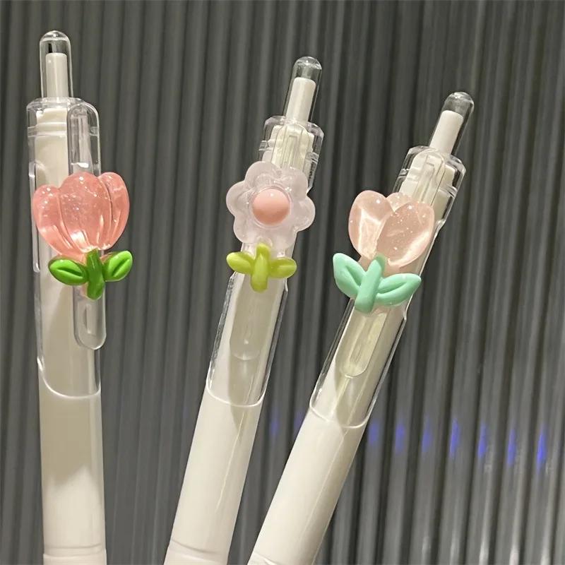 2 stk Søt Tulipan Blomsterhode Gelpenn 0,5 mm ST Hurtigtørkende Student Notater Test Skrivesaker Skrivepenn Kawaii Skoleutstyr