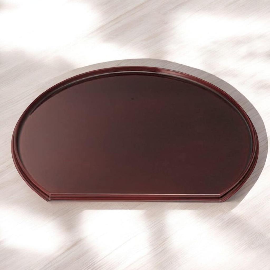 New Tray Tame Bisha Black with Vermilion Lacquerware Made In Japan J-kitchens 4-shaku (1.5-inch) Half-Moon Double-Sided (Tray) / Red, 42cm, (ABS