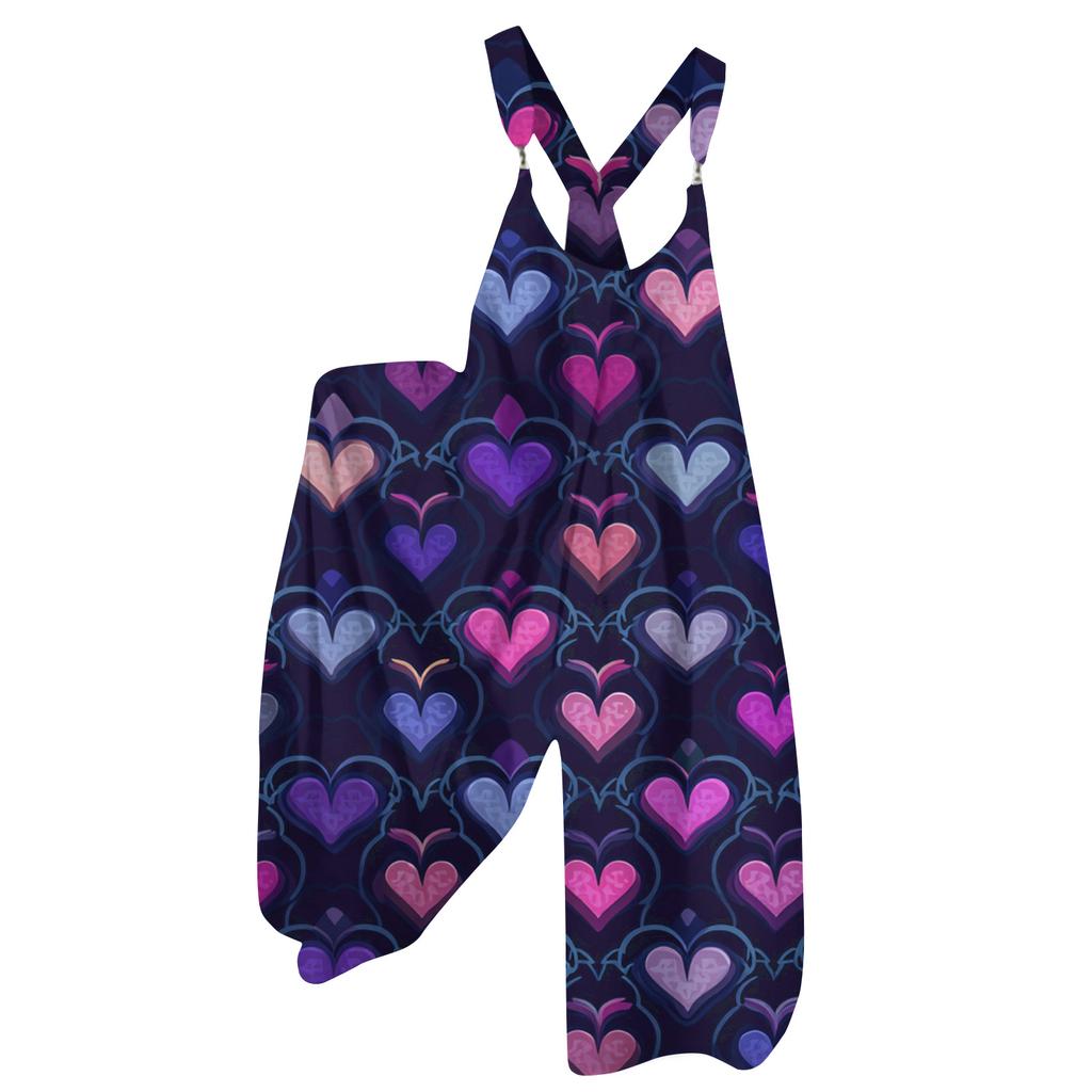 Women's Overalls Print Vintage Jumpsuit ,Non,Adjustable Straps,