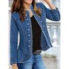 2026 Korean-European Blue Frayed Denim Jacket: Long Sleeve, Single-Breasted, Casual.