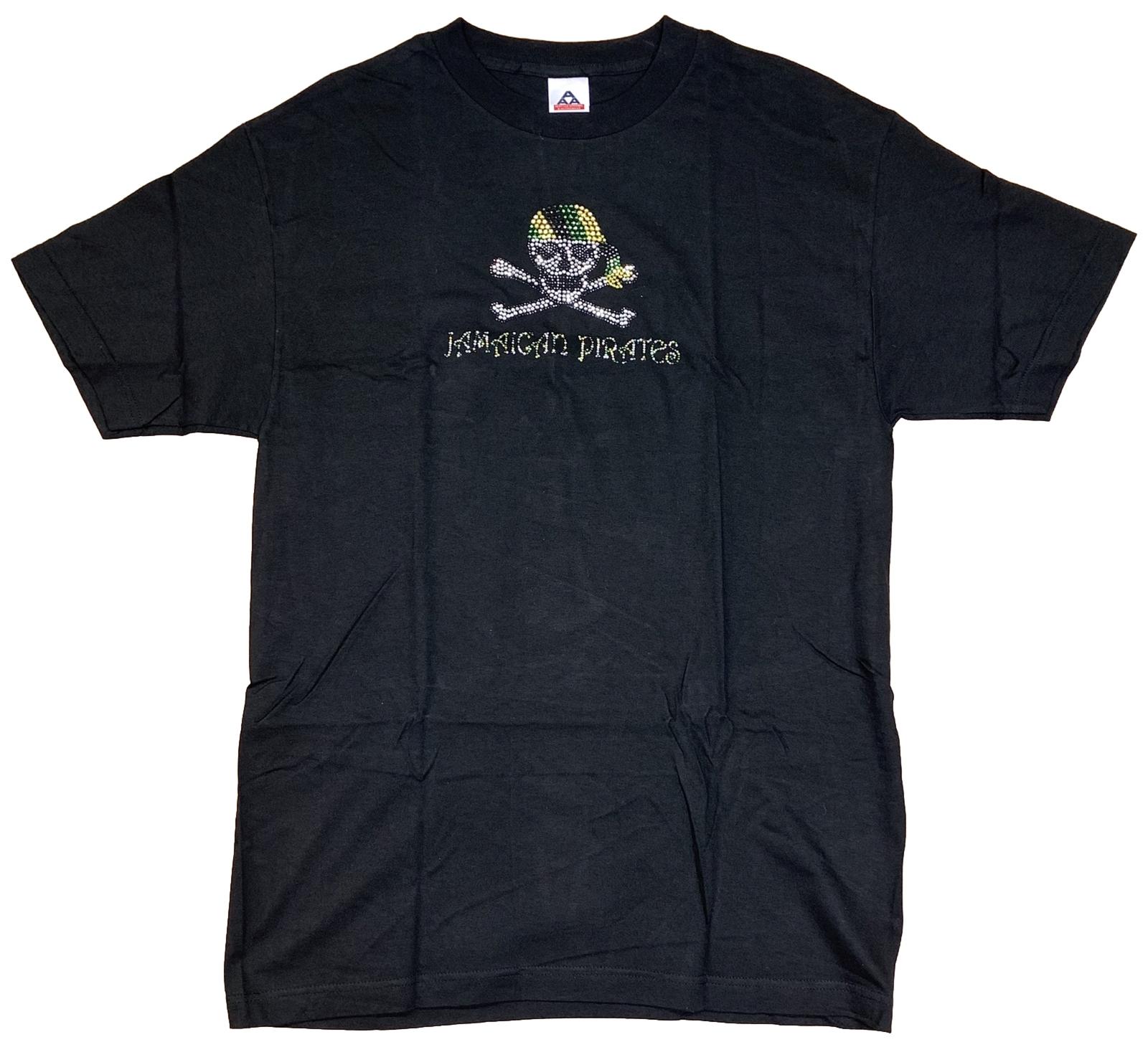 Jamaican Pirates Skull & Crossbones Sequined T-shirt Size Large Black Gold/Green S разноцветный