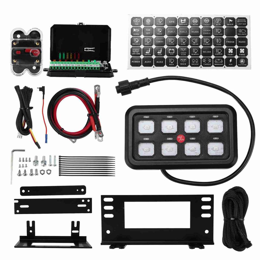 8 Toggle Push Switch Panel Automatic Dimmable Function with Fuse Box for Truck Boat Off Road Powersport