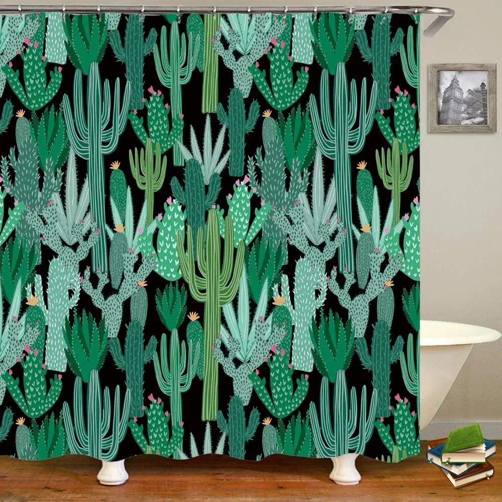 3D Printed Green Tropical Plants Shower Curtains Bathroom Waterproof Polyester Leaves Bath Curtain Shower Curtain Bath Screen
