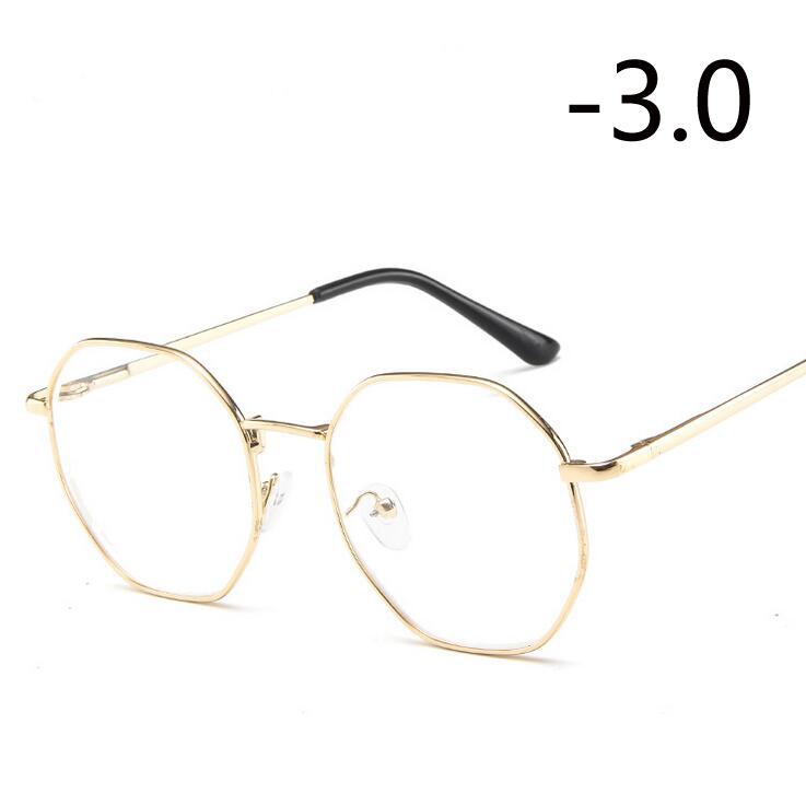 Polygonal Women Men Myopia Glasses With Degree Retro Metal Student Shortsighted Prescription Eyeglasses 0 -0.5 -0.75 To -4.0