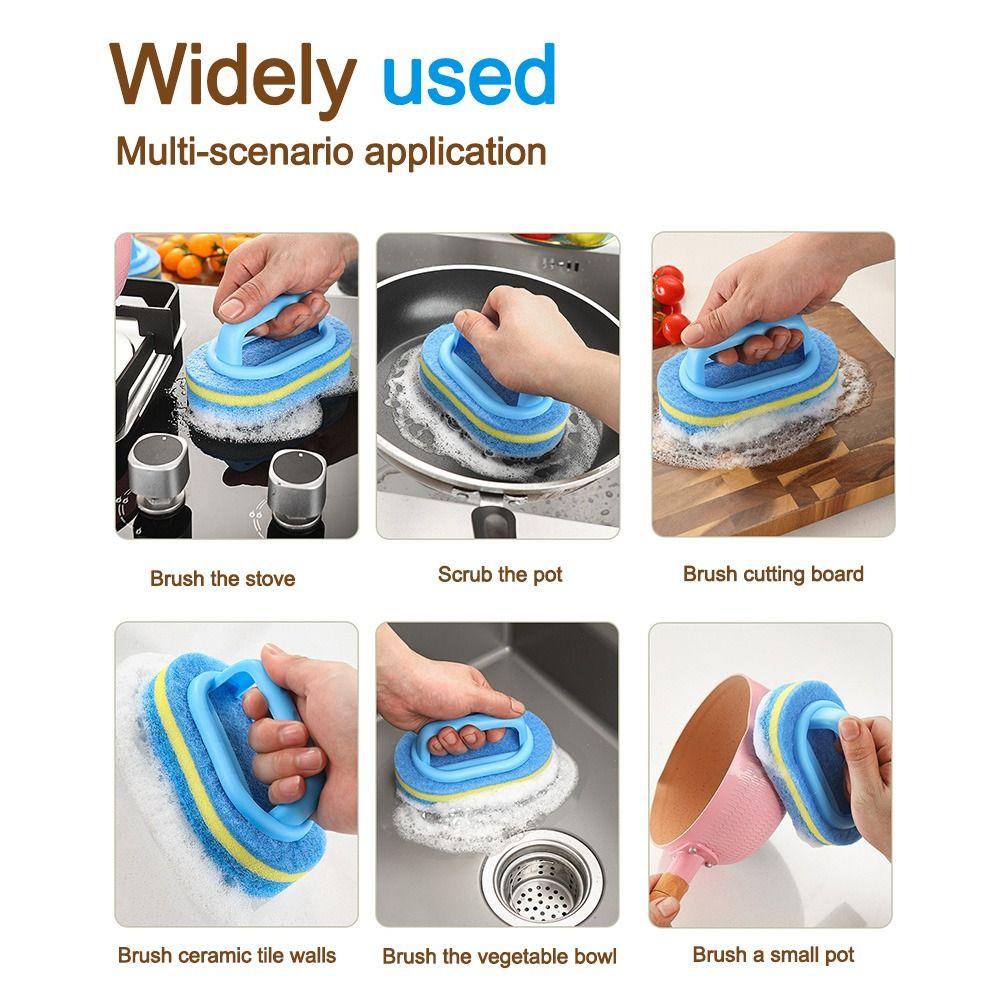 Thickened Kitchen Pot Brush with Handle Reusable Sponge Cleaning Brush Double Layer Floor Brush