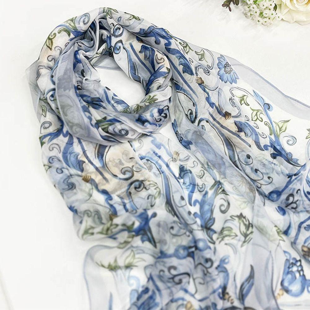 Sun-Resistant Silk Scarf Breathable Long Wraps Portable Bandana  for Women