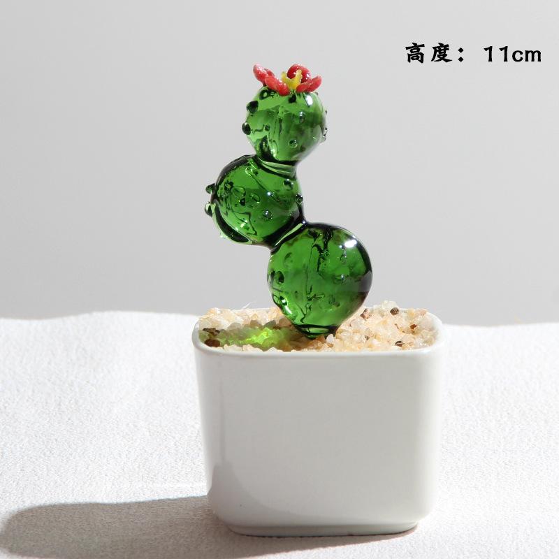 Handmade Glass Blown Cactus Cute Crystal Art Cactus Figurines Collectibles Desk Simulation Plants Decorations Mother's Day Gift