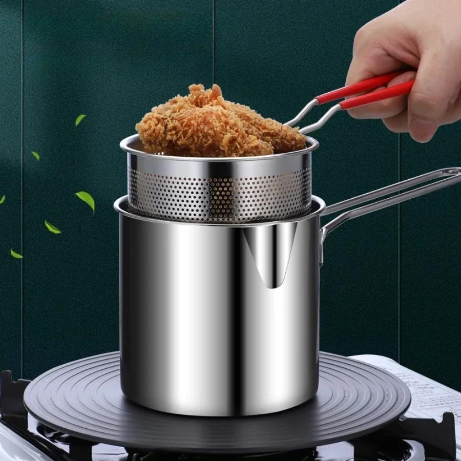 2Pcs/set Stainless Steel Deep Fryer With Frying Basket Multifunctional Small Pot Kitchen Specific Frying Chicken And Other Cooking ToolsS