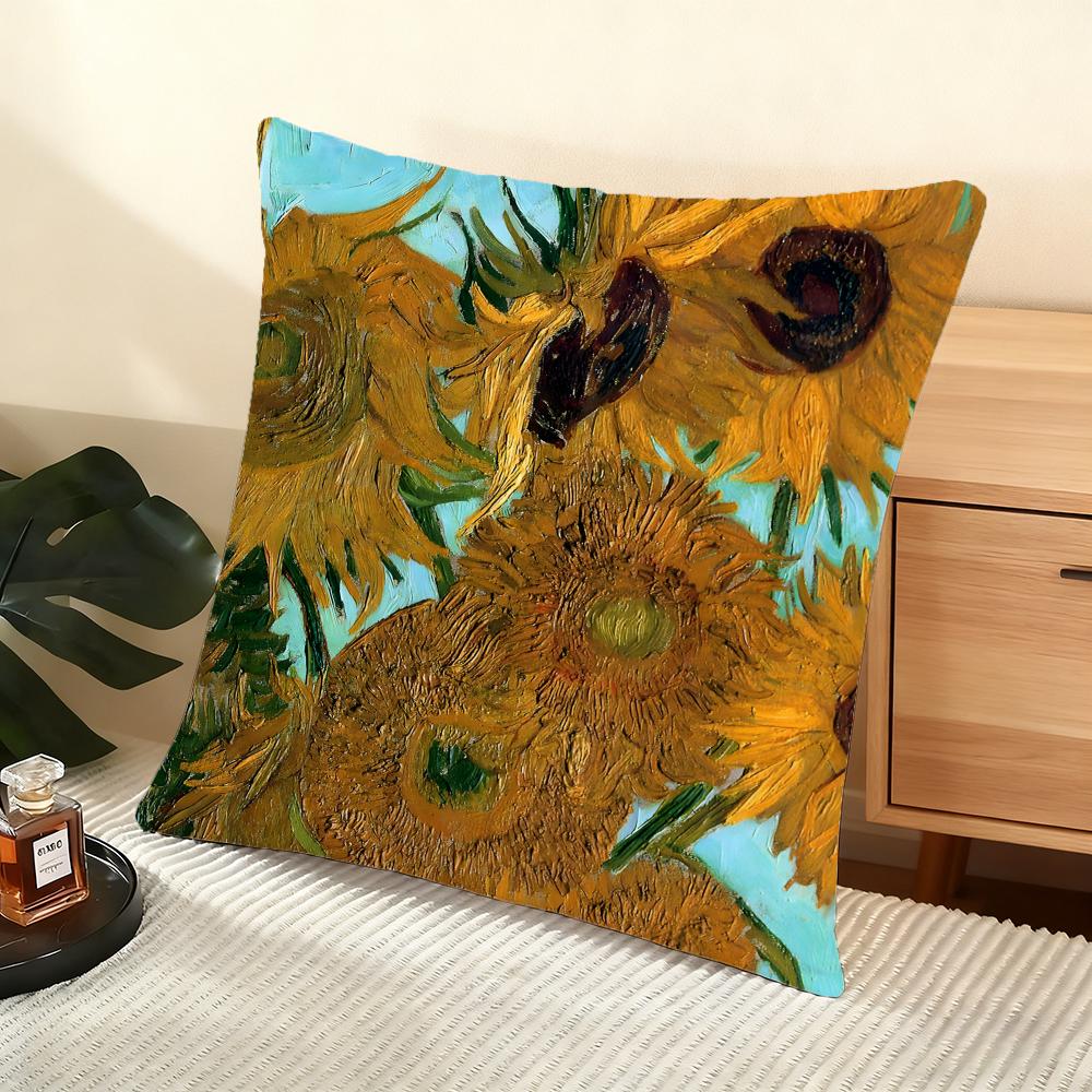 V-Van Gogh Oil Painting Cushion Cover Soft Short Plush Pillow Cover Smooth Cozy Texture Aesthetic Cushion Case Home Decor