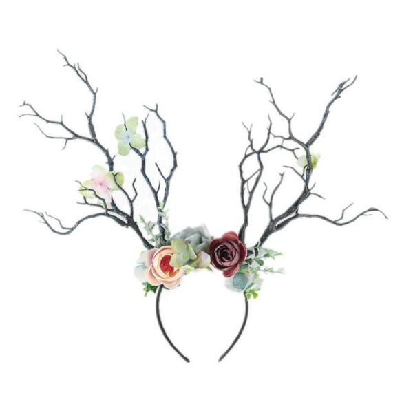 Gothic Deer Antlers Flower Hair Band Christmas Cosplay Hair Accessories