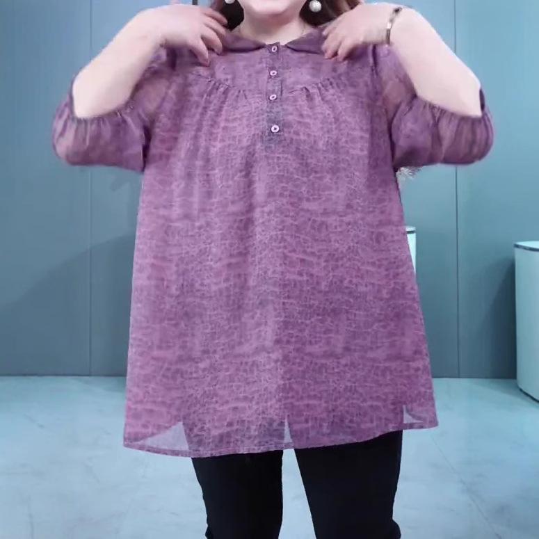 Summer 2025 Plus Size Chiffon Polo Shirt for Middle-Aged Women - Loose, Fashionable, and Breathable.