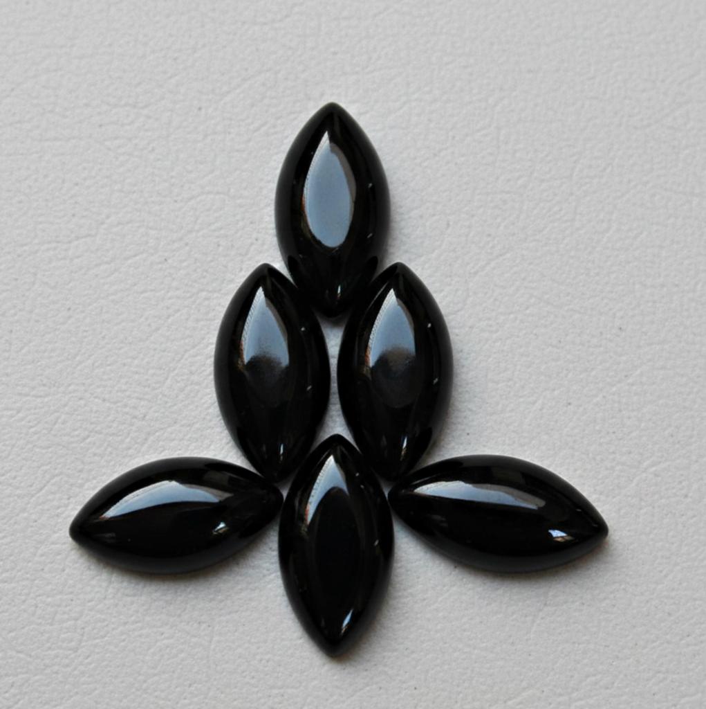 Black Onyx Marquise Cabochons, Polished Black Onyx Flatback Gemstones, Calibrated Onyx Stones, Jewelry Making Supplies