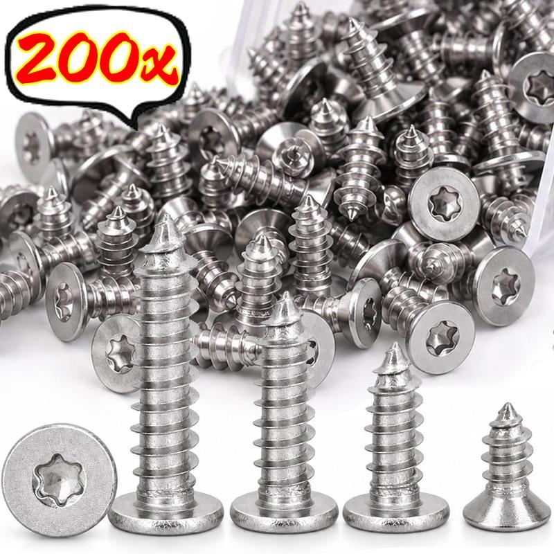 200/50Pcs Plum Tapping Screw Thin Head Star Pointed Stainless Steel M3 M4 Self-Tapping Screws Woodwork Hardware Parts Supplies