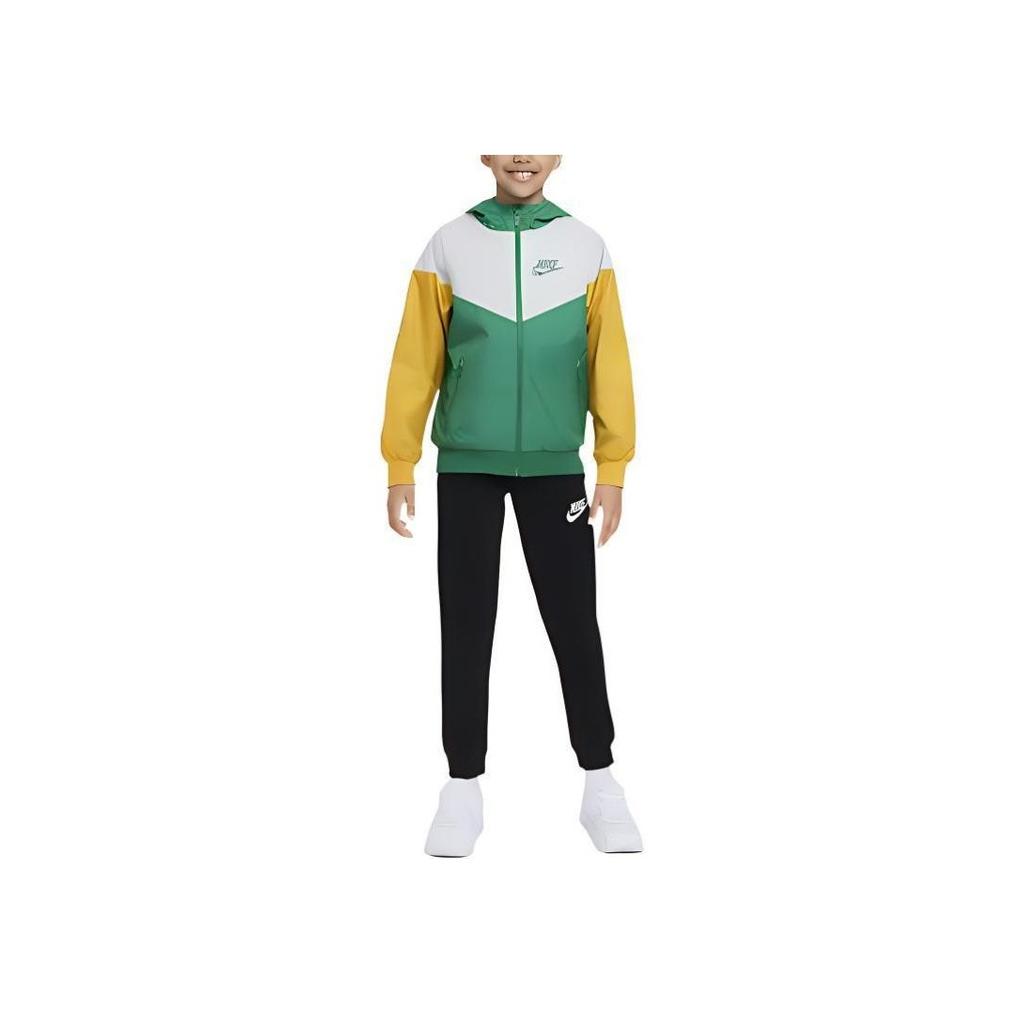 Nike Color Block Logo Sports Hooded Jacket Kids Jackets Green 850443-365