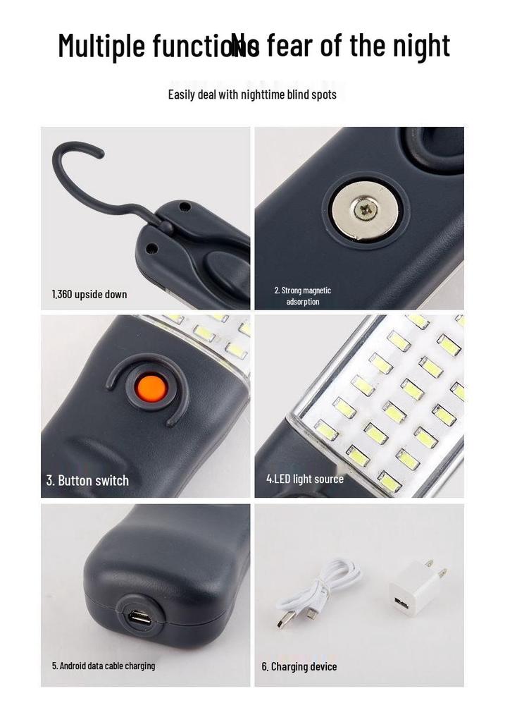 Rechargeable Strong Magnetic LED Work Light: Multi-functional for Auto Repair, Inspection, Outdoor, Camping, and Emergency Use.