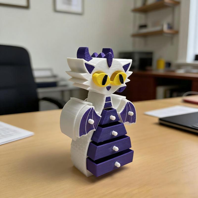 

Magical Dragon Jewelry Stand Holder Organizer- 3D Printed Dual-Color Organizer With 6 Drawers, White & Purple Design