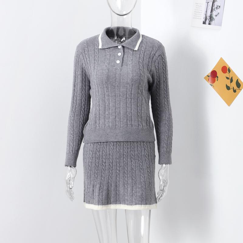 

Женские однотонные трикотажные комплекты из пуловера и юбки, свитер с отложным воротником, узкие свитера с длинными рукавами и короткими юбками, элегантные женские костюмы XL серый