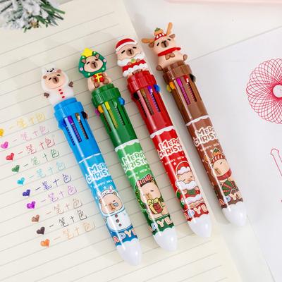 Yousheng Christmas 10-Color Ballpoint Pen Santa Snowman Topper Designs Pen Multi-Color Writing Tool Fun Holiday Gift for Students Friends