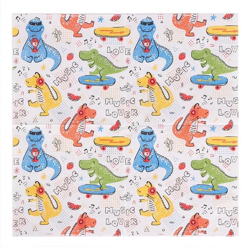 20Pcs 33x33cm Cartoon Music Dinosaur Printed Birthday Decoration Tissue Napkin Paper Kids Shower Party Supplies