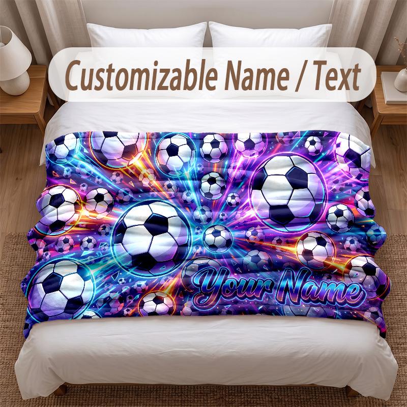 Fußball-Thema Weiche Decke Personalisierter Benutzerdefinierter Name Textdruck Warme Decke Zuhause Sofa Schlafzimmer Dekoration
