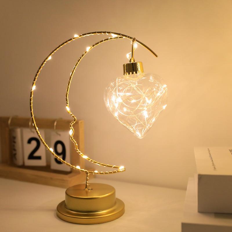 LED Iron Moon Night Light Star Light Bedroom Table Light Navidad Christmas Decorations 2025 Room Decor Atmosphere Table Lamp