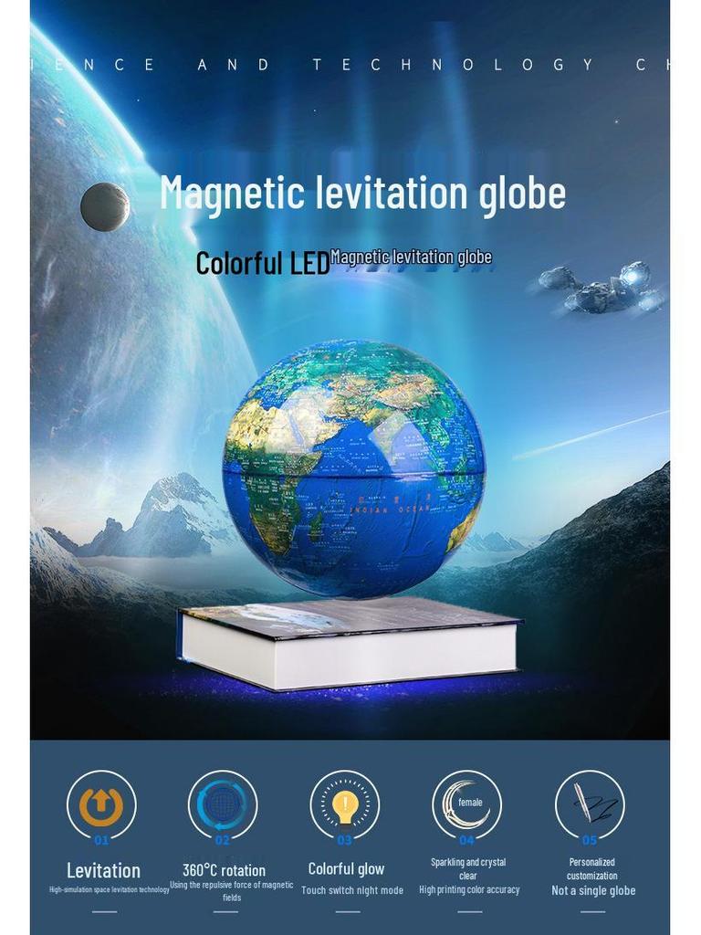 HD 8-Inch Magnetic Levitation Globe Ornament - Gold