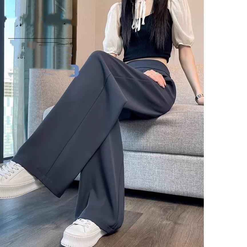 Hohe Taille Weite Beine Hosen Damen Locker Lässig Gerader Schnitt Neunpunkt Lange Hosen Schlankmachend Verbergend Koreanischer Stil Pendeln