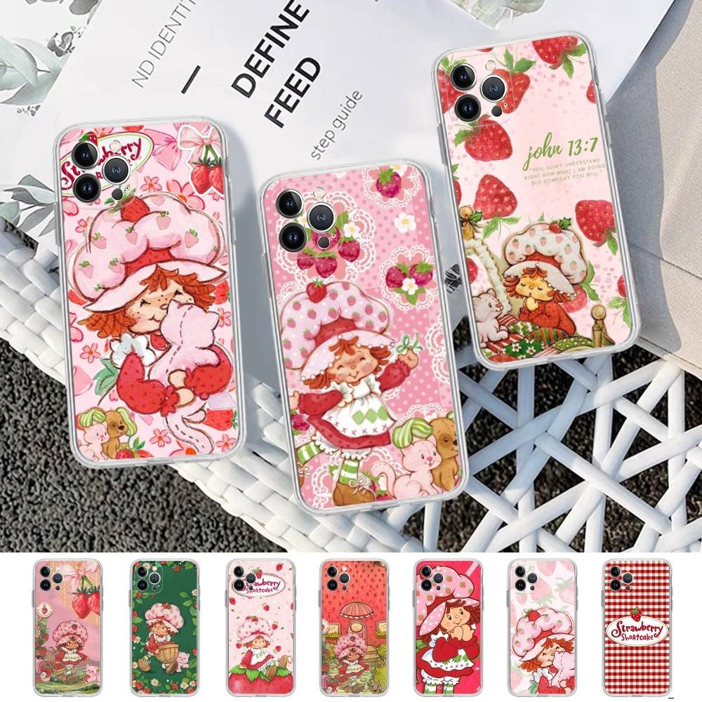 Animated S-Strawberry S-Shortcake TPU Silicone Case For IPhone 11 12 13 14 15 16 17 Pro Max Shockproof Clear Back Cover