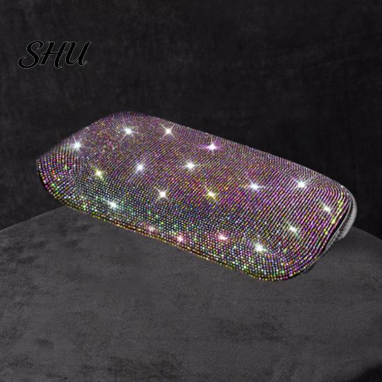Removable Car Armrest Cover Bling Rhinestone Universal Rectangle Elastic Band Auto Cushion Center Console Protector Pad Mat Interior Accessories