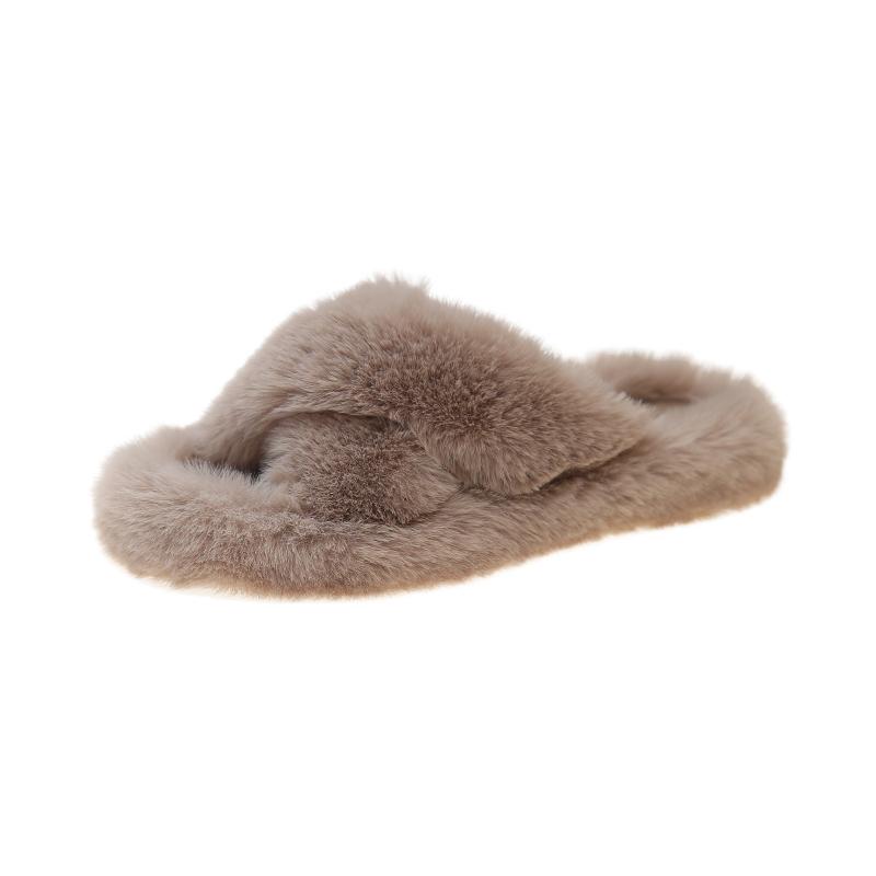 Fashion 2025 New Women Furry Fur Slippers Soft Faux Fur Slides Ladies Plush House Slippers Open Toe Flat Sandals Fluffy Warm Shoes