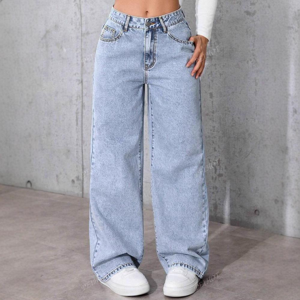New Women's High Waist Straight Leg Jeans, Sweet & Spicy Style Loose Fit Denim Pants for Summer, Trendy Versatile Casual Trousers