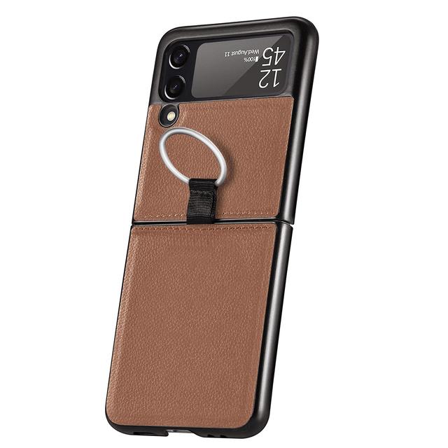 Lett Slim Folding Design Lærveske For Samsung Galaxy Z Flip3 Flip 3 5g Med Ring Holder Protective Coque