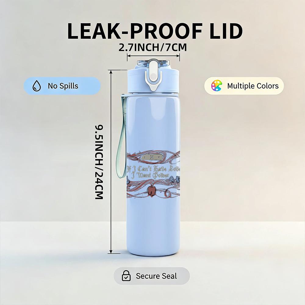 1PC Retro Rectangle Minimalist Patch Print 750ml Portable Sports Water Bottle Leakproof Gym Outdoor Travel Drink Cup