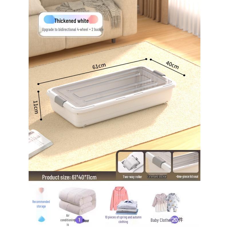 Large Capacity Transparent Under-Bed Storage Box with Wheels