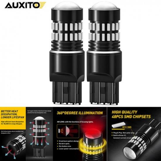 

PAIR AUXITO CANBUS 3157 LED Red Brake Tail Stop Light Parking Warning Bulbs Lamp