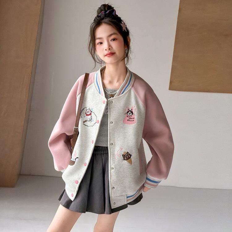 Trendige Baseballjacke für Mädchen: Stilvoller Frühling/Herbst Lockerer Schnitt 2026