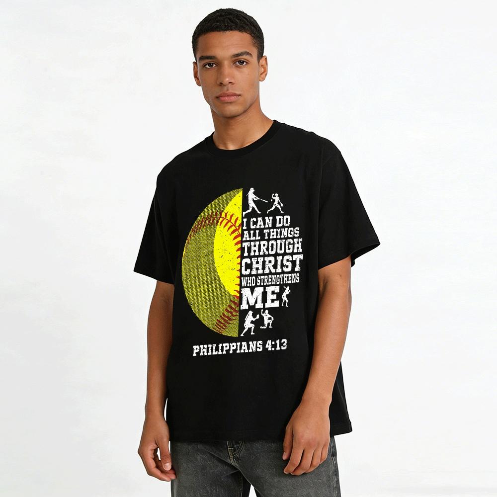 Christian Softball Philippians 4:13 Faith Sports Tee Pure cotton T-shirt