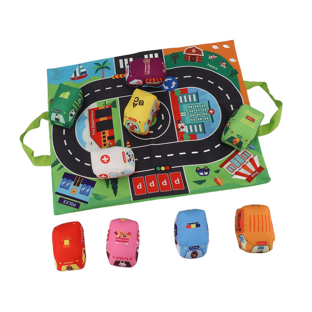 Baby Soft Toy Set with Play Mat Bright Color Sound Paper Multifunctional Toddler Cloth Toy Set Cloth Car Set
