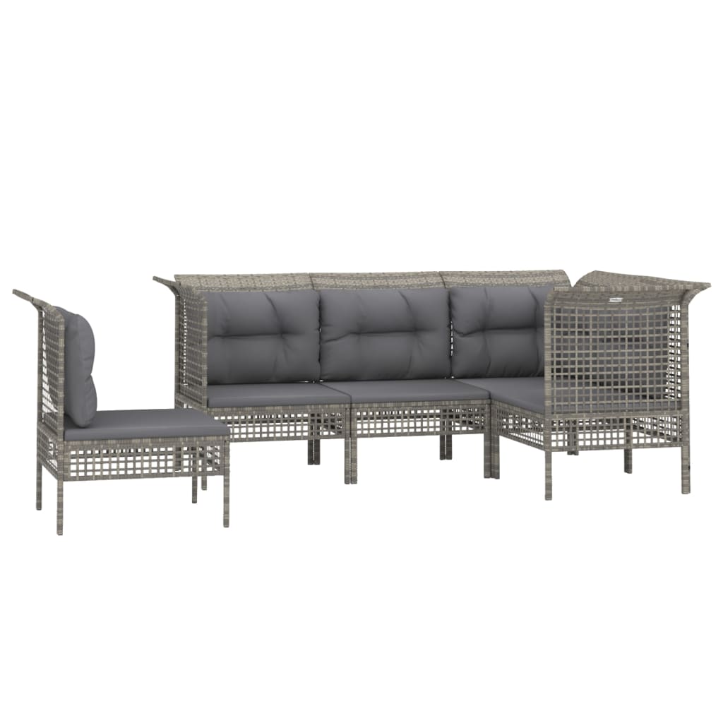 Vidaxl 5-Cz. Garden Lounge Set, Cushions, Grey, Rattan PE
