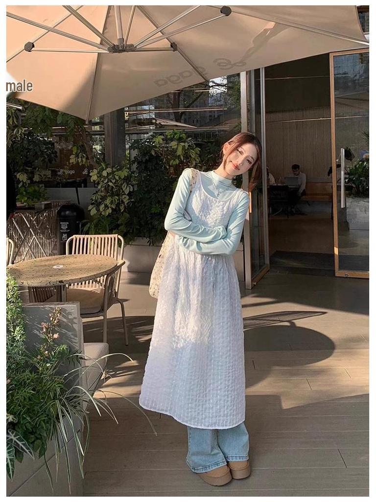 Sweet Korean-Style Women's Spaghetti Strap Vest Dress - 2026 Spring A-Line Layered Mid-Length Skirt