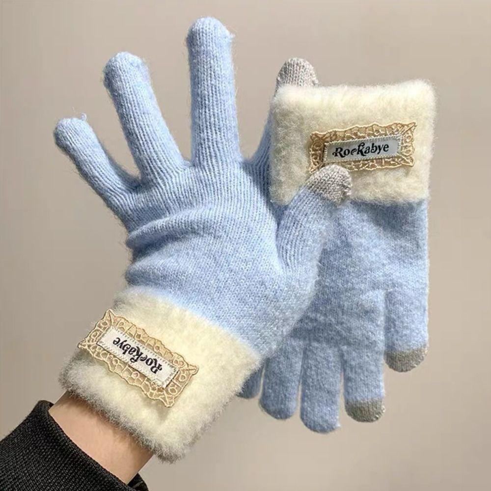 Touch-screen Warm Knitted Gloves Cold-proof Riding Protective Mittens Girls Winter Gloves Gift