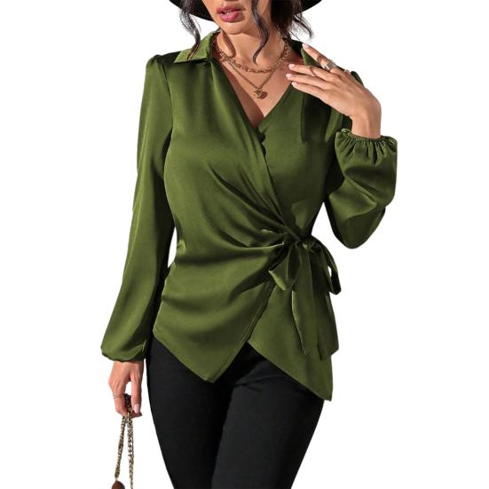 Damesblouse Kraag Lange Mouw Zijdelings Vetersluiting Taille Ontwerp Blouse Tops Slim Fit Effen Kleur Kantoor Damesblouse Feest Vakantie Kleding